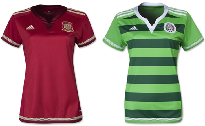 Camisas oficias das seleções da Espanha e do México na Copa do Mundo Feminina (Adidas)